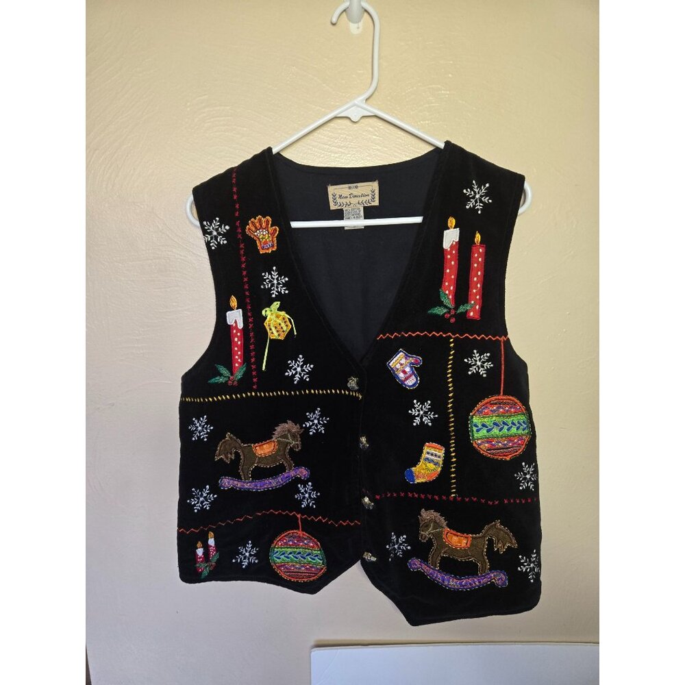 New Direction Vintage Velvet Christmas Theme Vest Size Medium Ladies Holiday